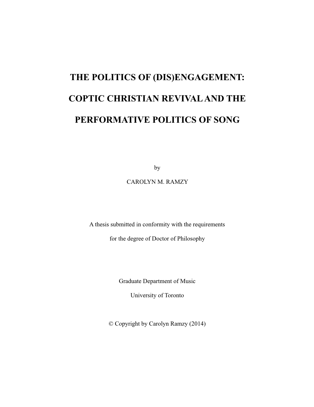 (Dis)Engagement: Coptic Christian Revival and the Performative Politics of Song