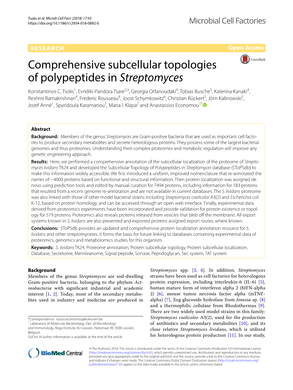 Comprehensive Subcellular Topologies of Polypeptides in Streptomyces Konstantinos C