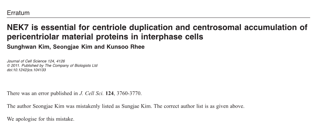 NEK7 Is Essential for Centriole Duplication and Centrosomal