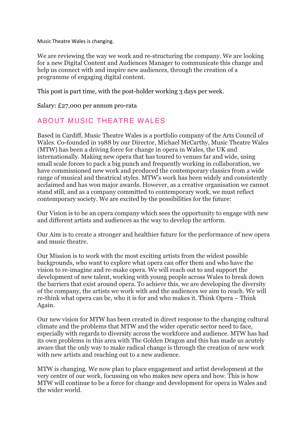 About Music Theatre Wales