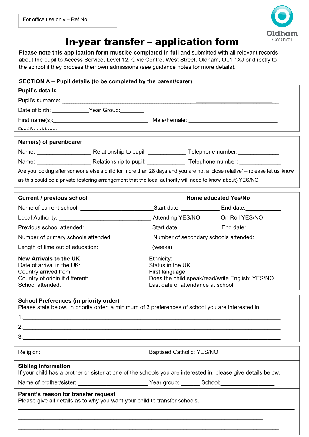 In-Year Transfer Application Form