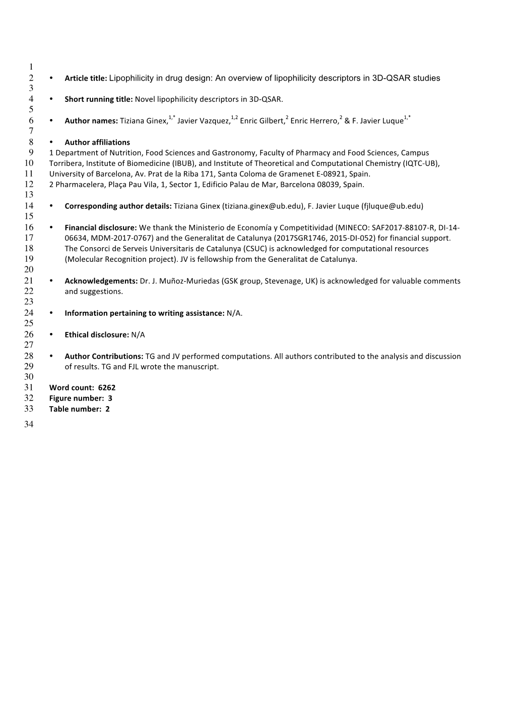 An Overview of Lipophilicity Descriptors in 3D-QSAR Studies • Short Running T