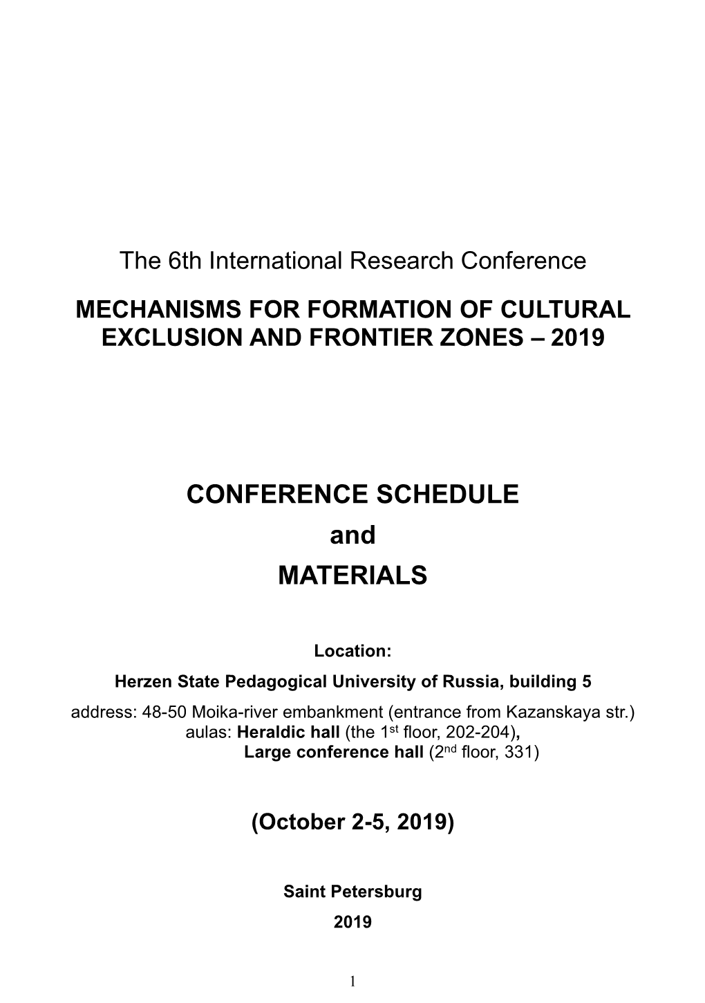 CONFERENCE SCHEDULE and MATERIALS