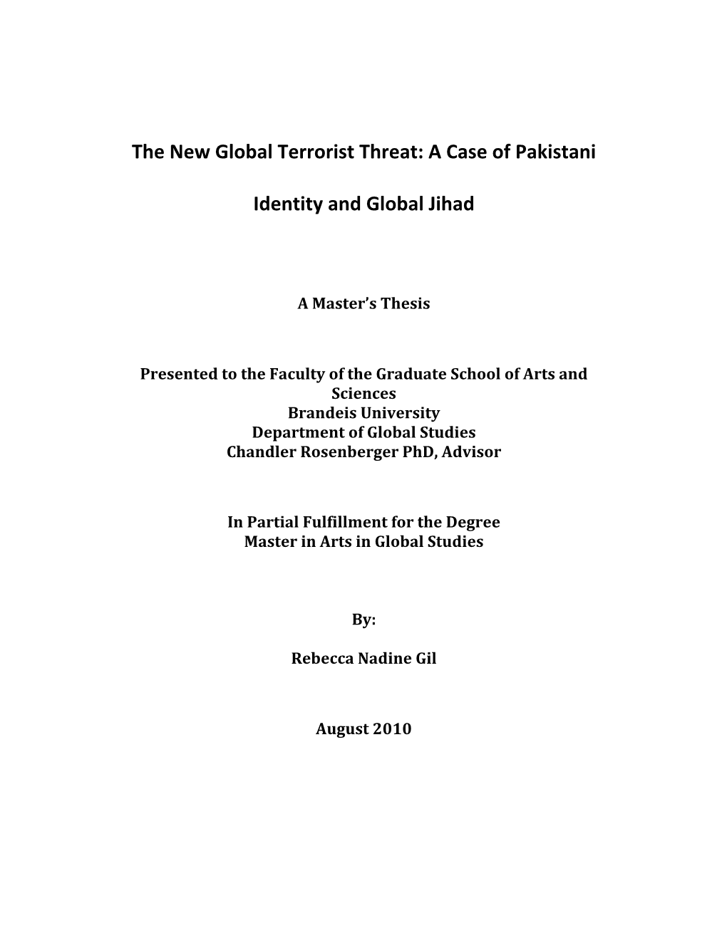 The New Global Terrorist Threat: a Case of Pakistani