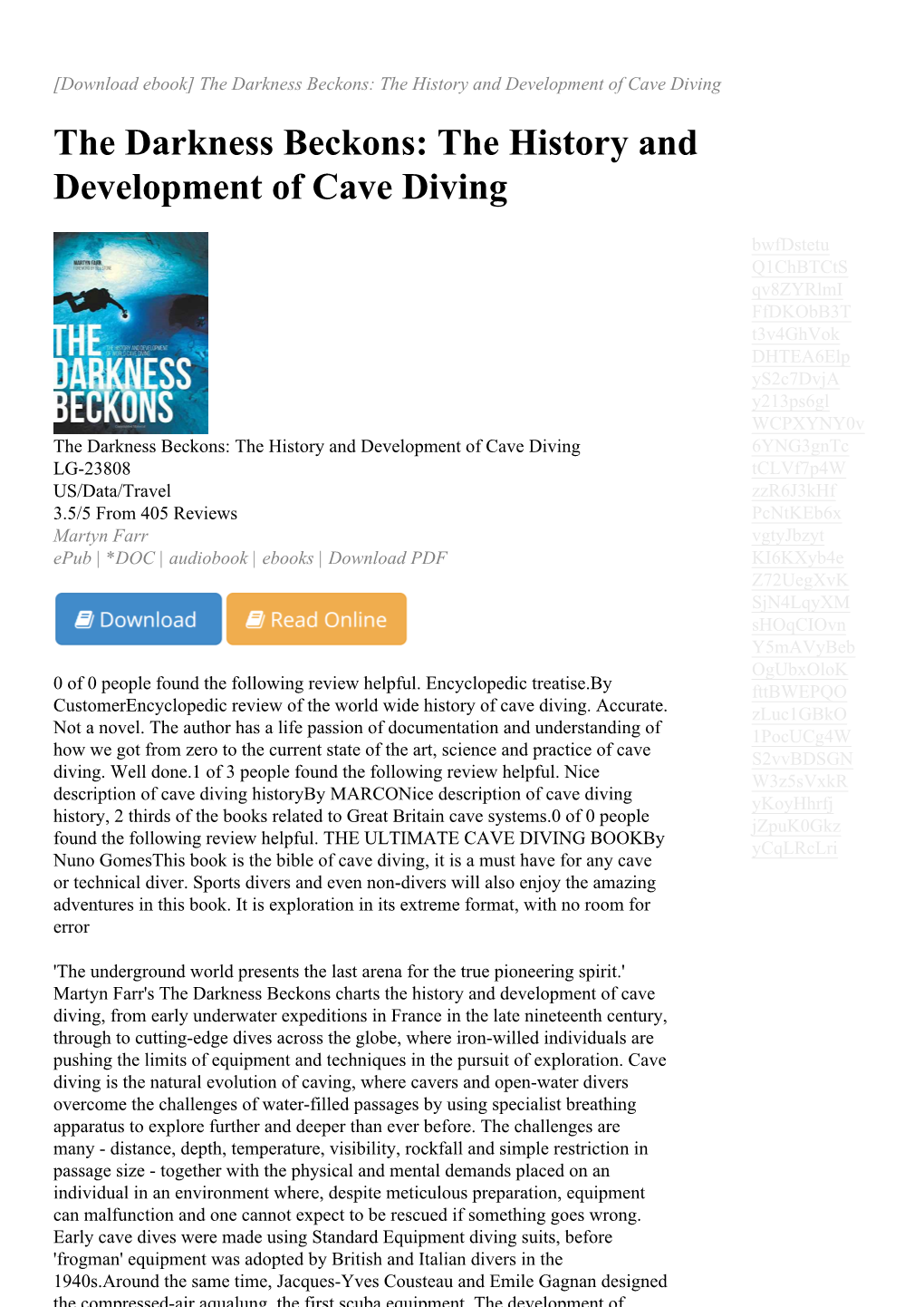 The Darkness Beckons: the History and Development of Cave Diving the Darkness Beckons: the History and Development of Cave Diving