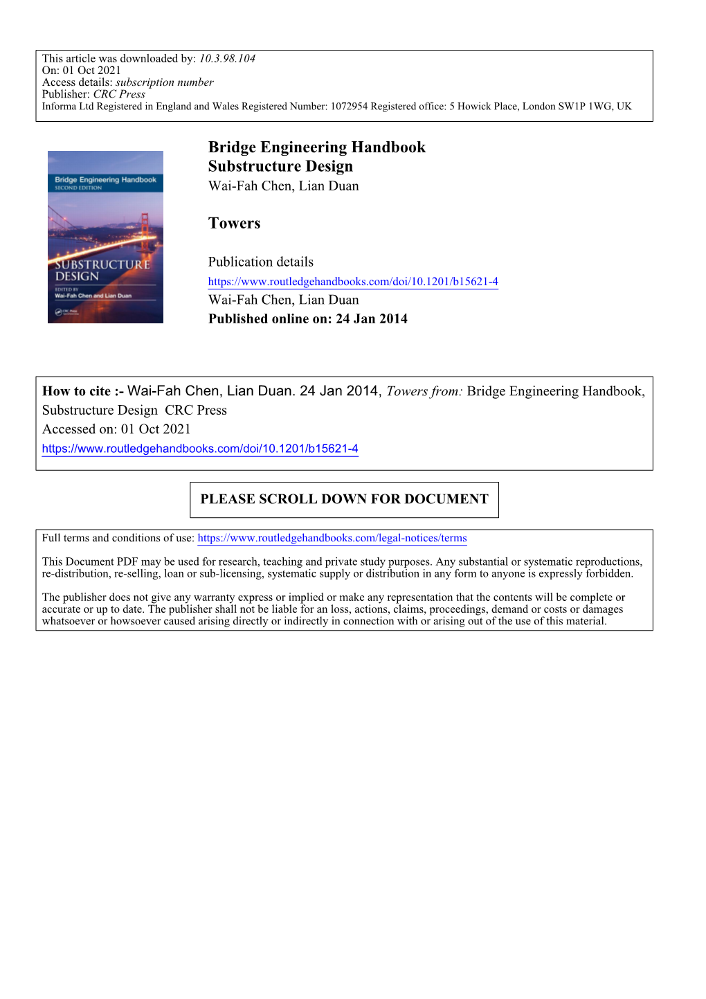 Bridge Engineering Handbook Substructure Design Towers