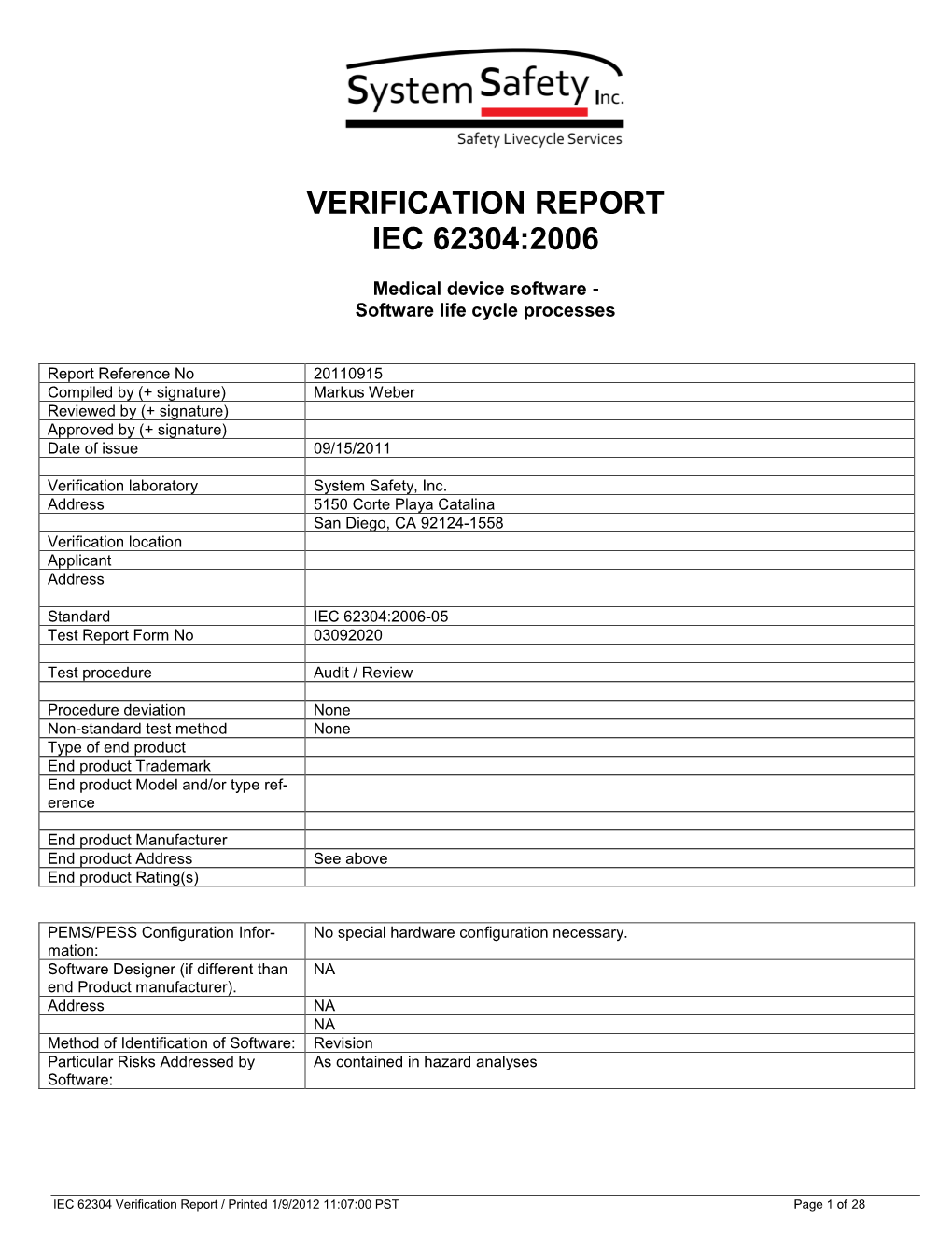 Verification Report Iec 62304:2006