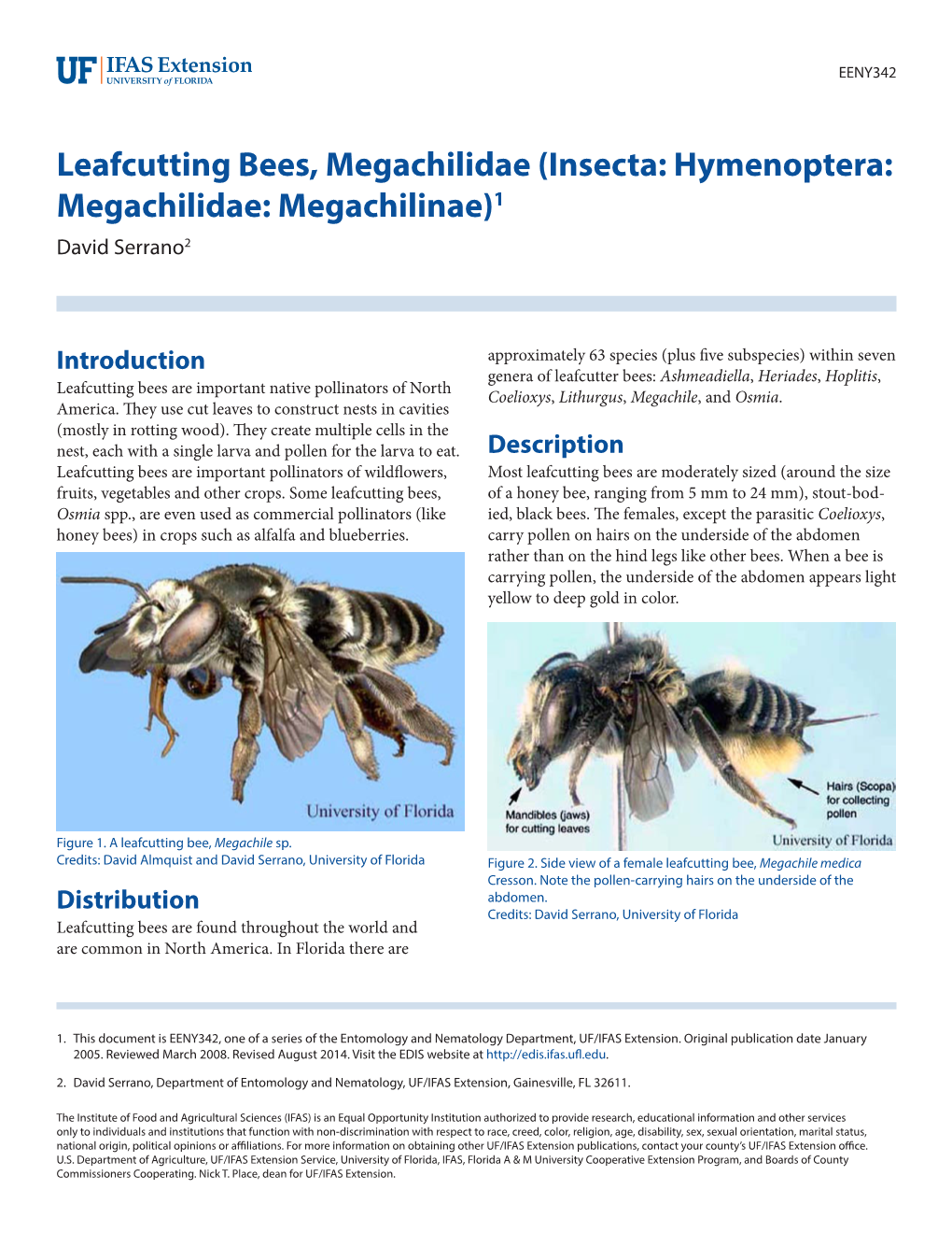 Leafcutting Bees, Megachilidae (Insecta: Hymenoptera: Megachilidae: Megachilinae)1 David Serrano2