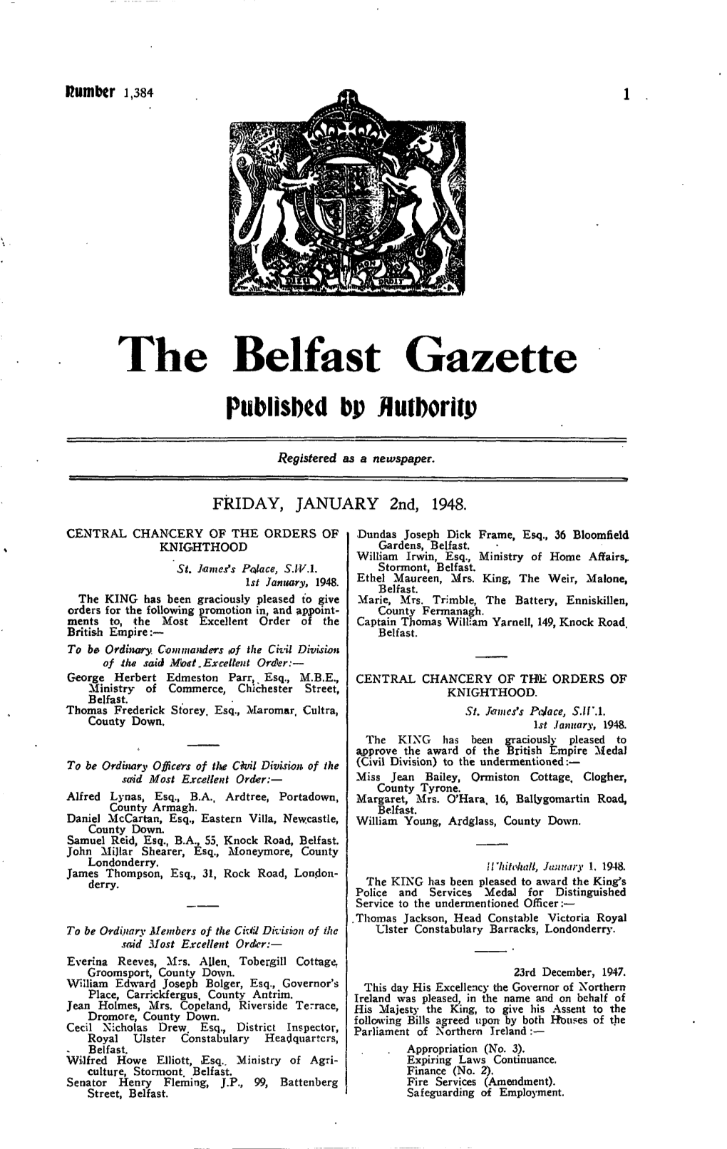 The Belfast Gazette Published Bp Flutdoritp