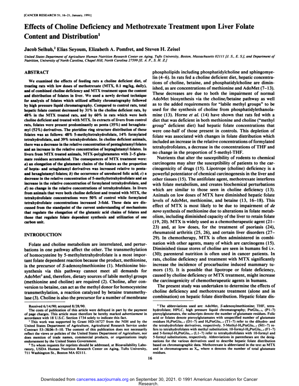 Effects of Choline Deficiency and Methotrexate Treatment Upon Liver Folate Content and Distribution1