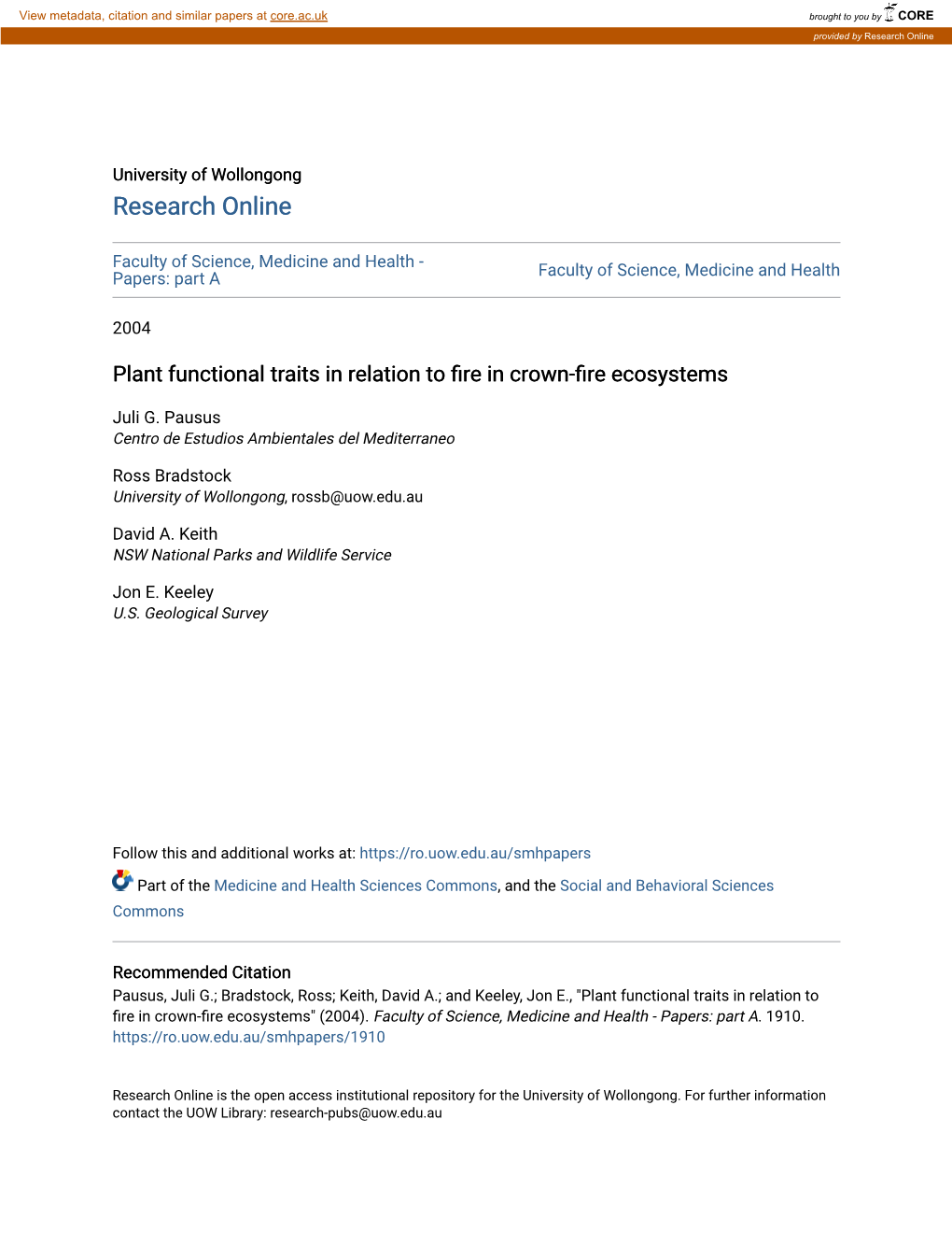 Plant Functional Traits in Relation to Fire in Crown-Fire Ecosystems