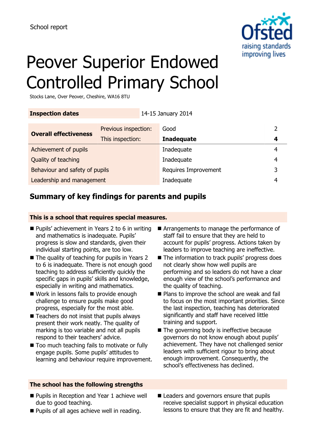 Peover Superior Endowed Controlled Primary School Stocks Lane, Over Peover, Cheshire, WA16 8TU