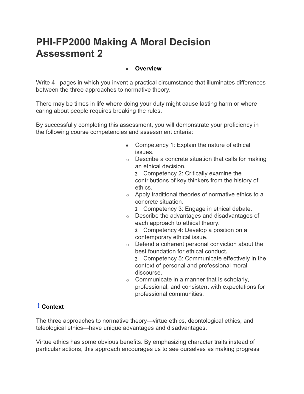 PHI-FP2000 Making a Moral Decision Assessment 2