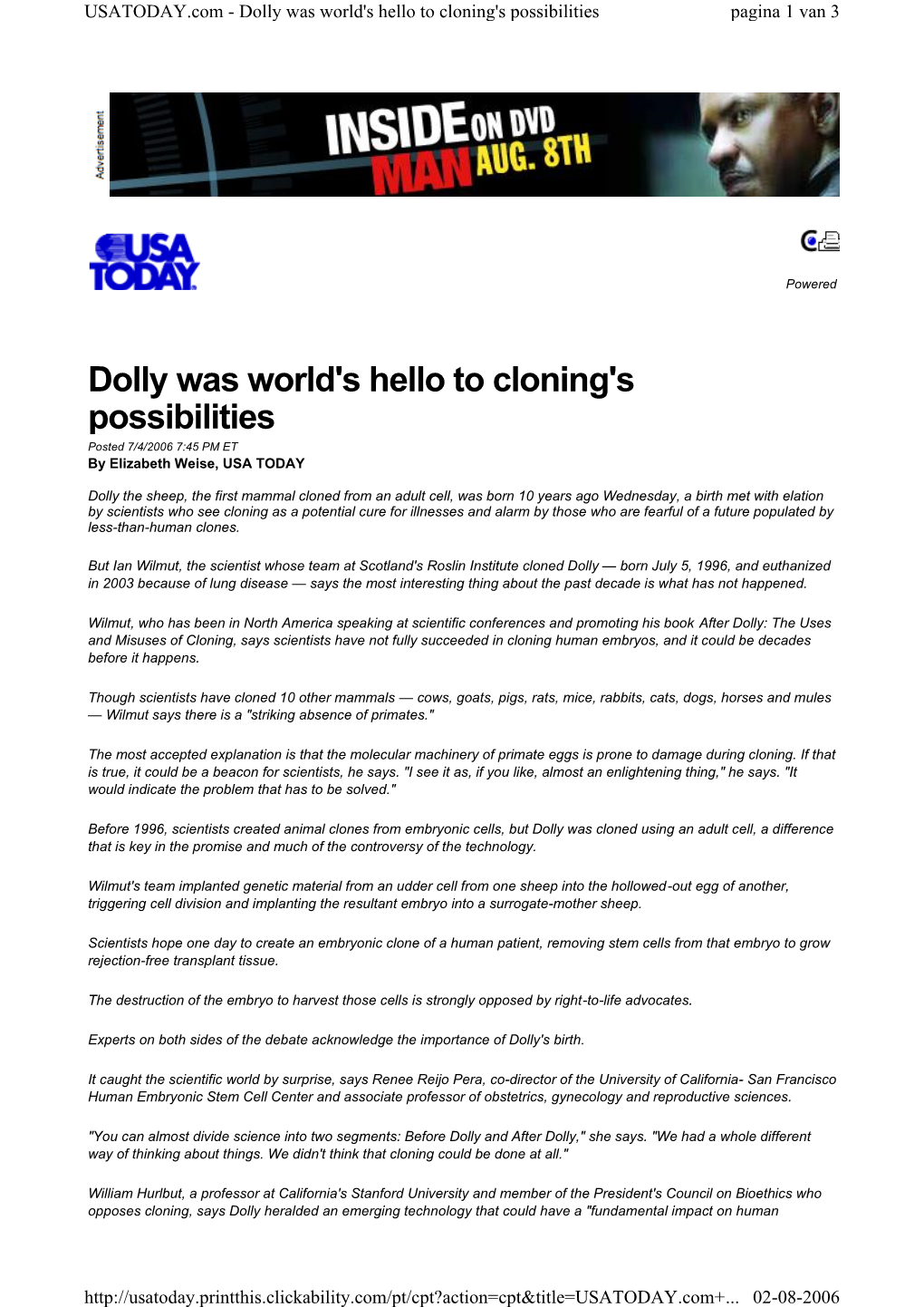 Dolly Was World's Hello to Cloning's Possibilities Pagina 1 Van 3