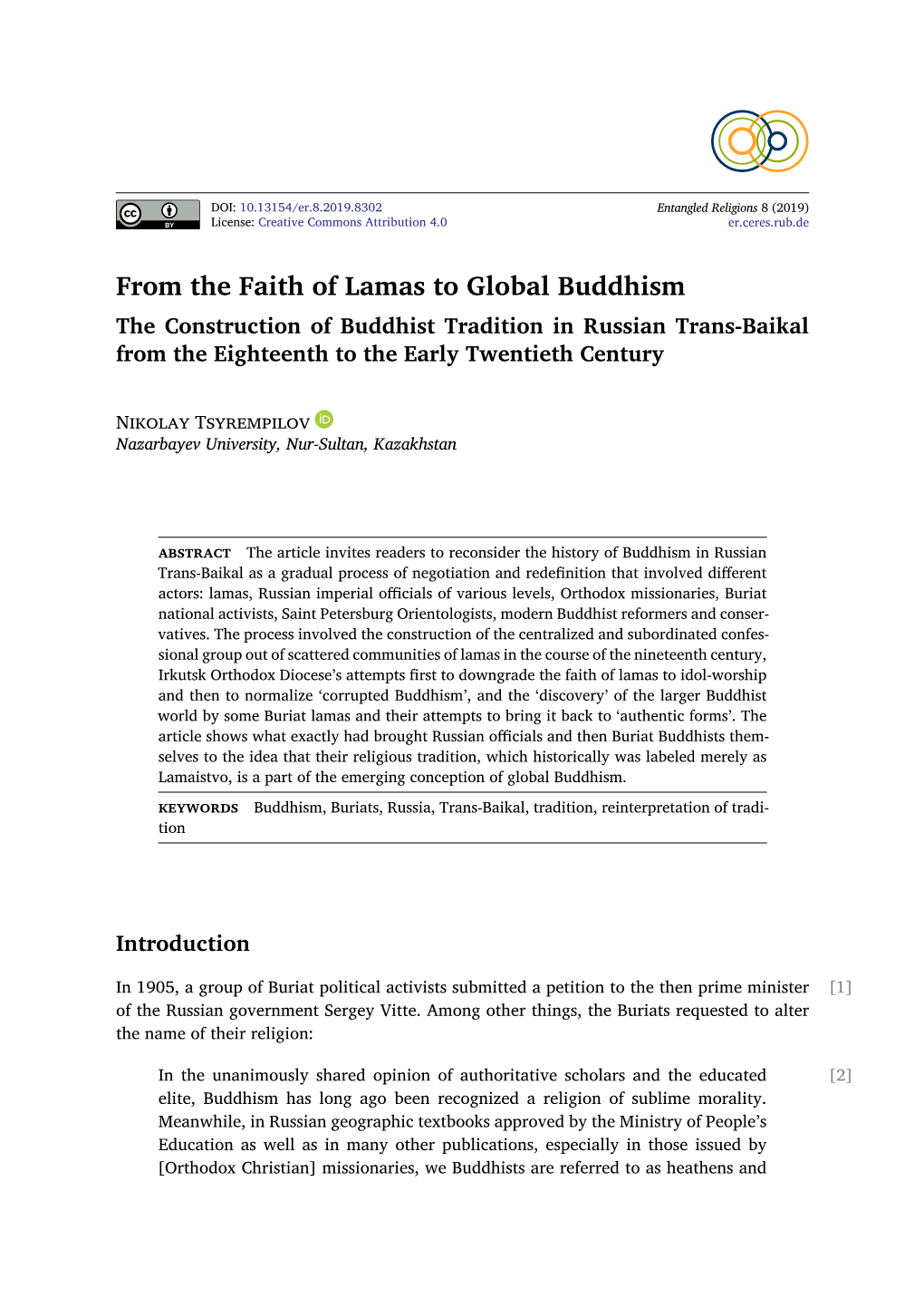 From the Faith of Lamas to Global Buddhism the Construction of Buddhist Tradition in Russian Trans-Baikal from the Eighteenth to the Early Twentieth Century