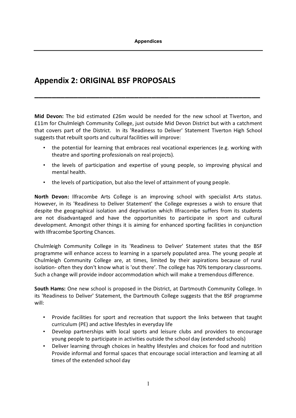 Appendix 2: ORIGINAL BSF PROPOSALS ______