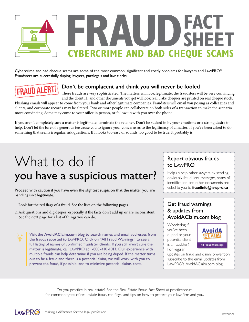 Cybercrime and Bad Cheque Scams Fraud Fact Sheet