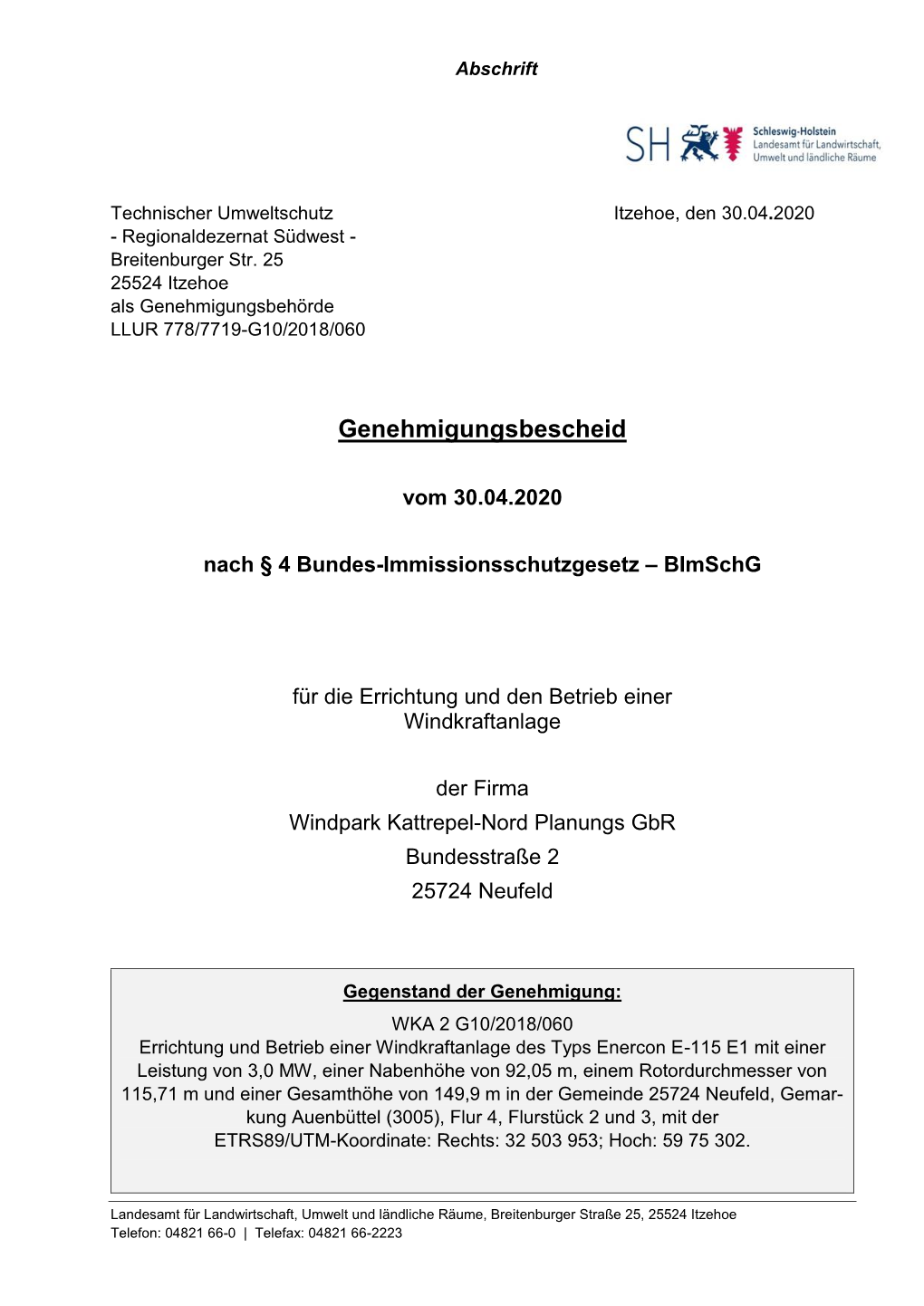 Genehmigungsbescheid