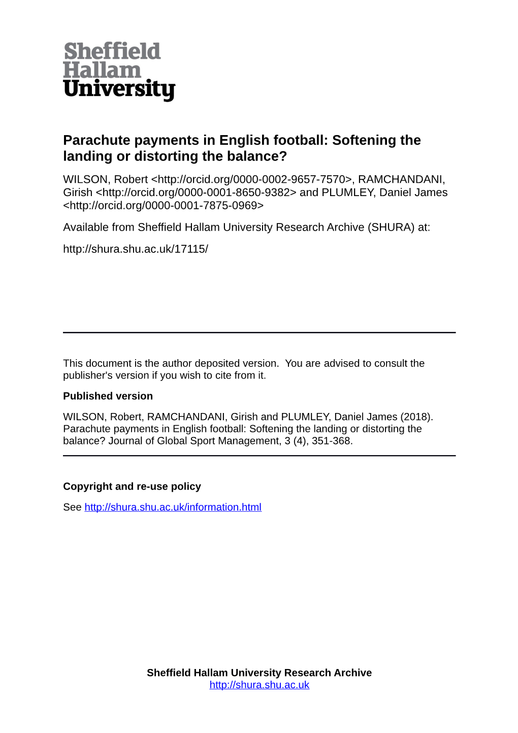 Parachute Payments in English Football