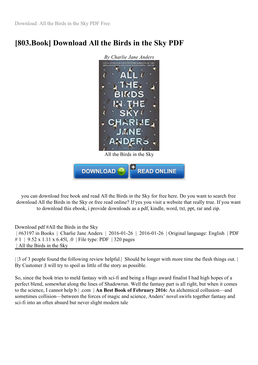 Download All the Birds in the Sky PDF