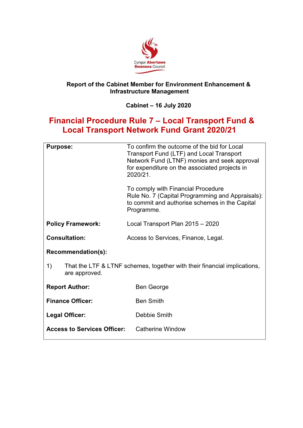 Local Transport Fund & Local Transport Network Fund Grant 2020/21