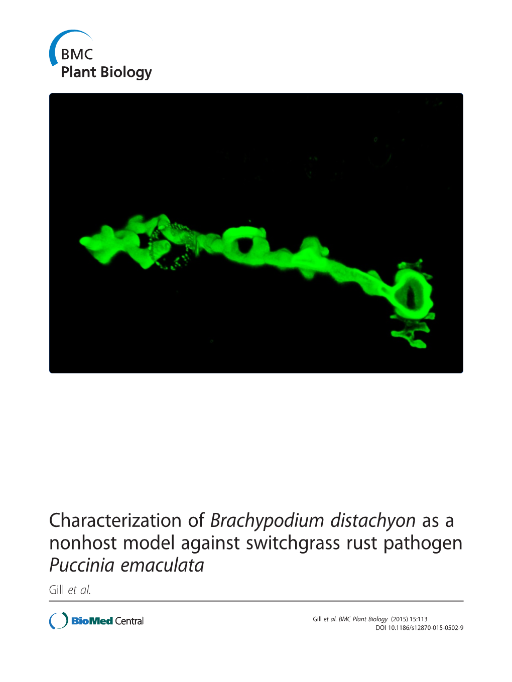Characterization of Brachypodium Distachyon As a Nonhost Model Against Switchgrass Rust Pathogen Puccinia Emaculata Gill Et Al