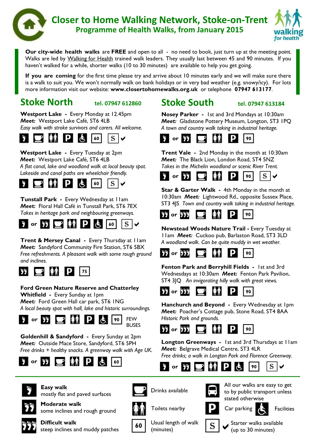 Closer to Home Walking Network, Stoke-On-Trent Programme of Health Walks, from January 2015
