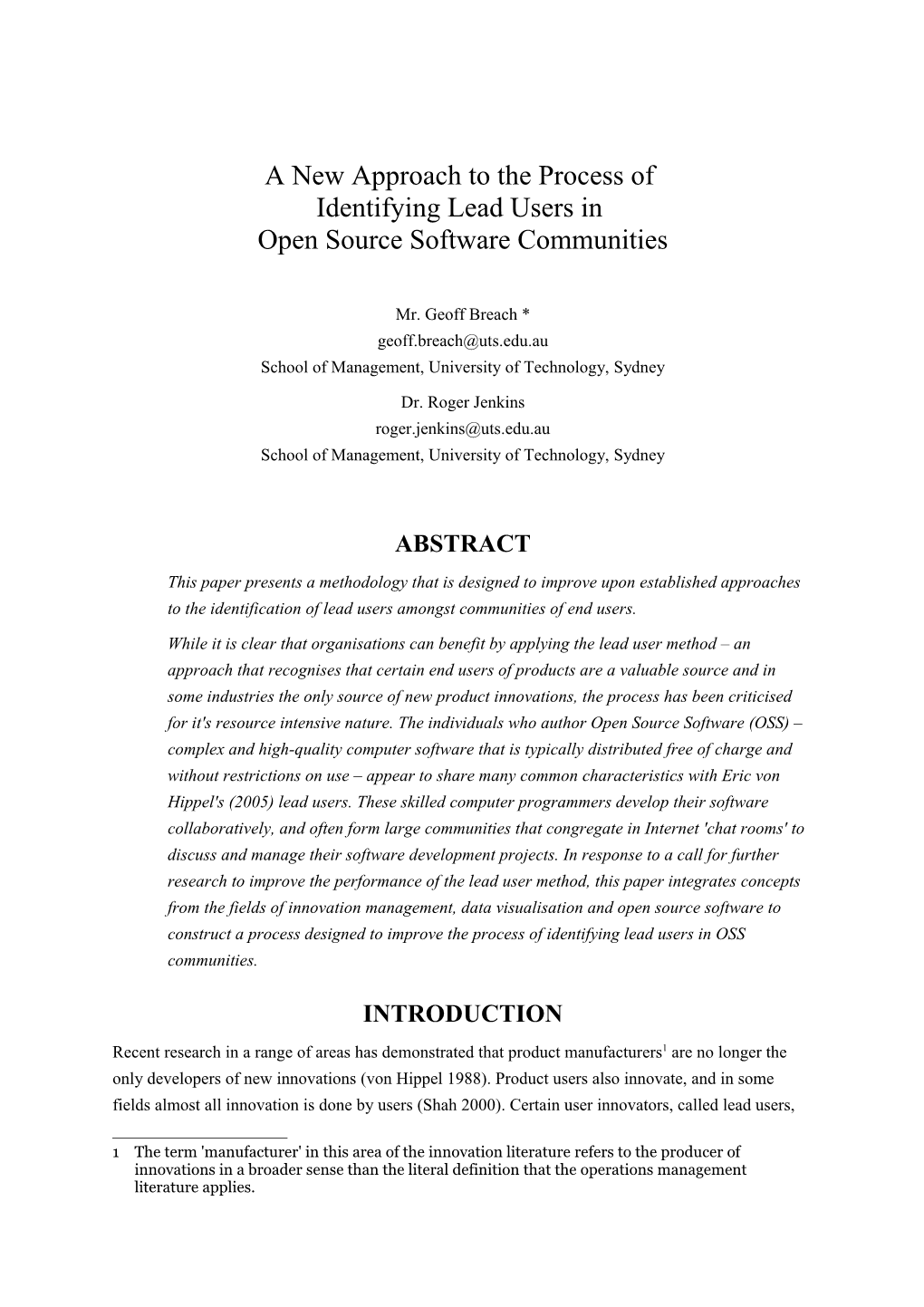 A New Approach to the Process of Identifying Lead Users in Open Source Software Communities