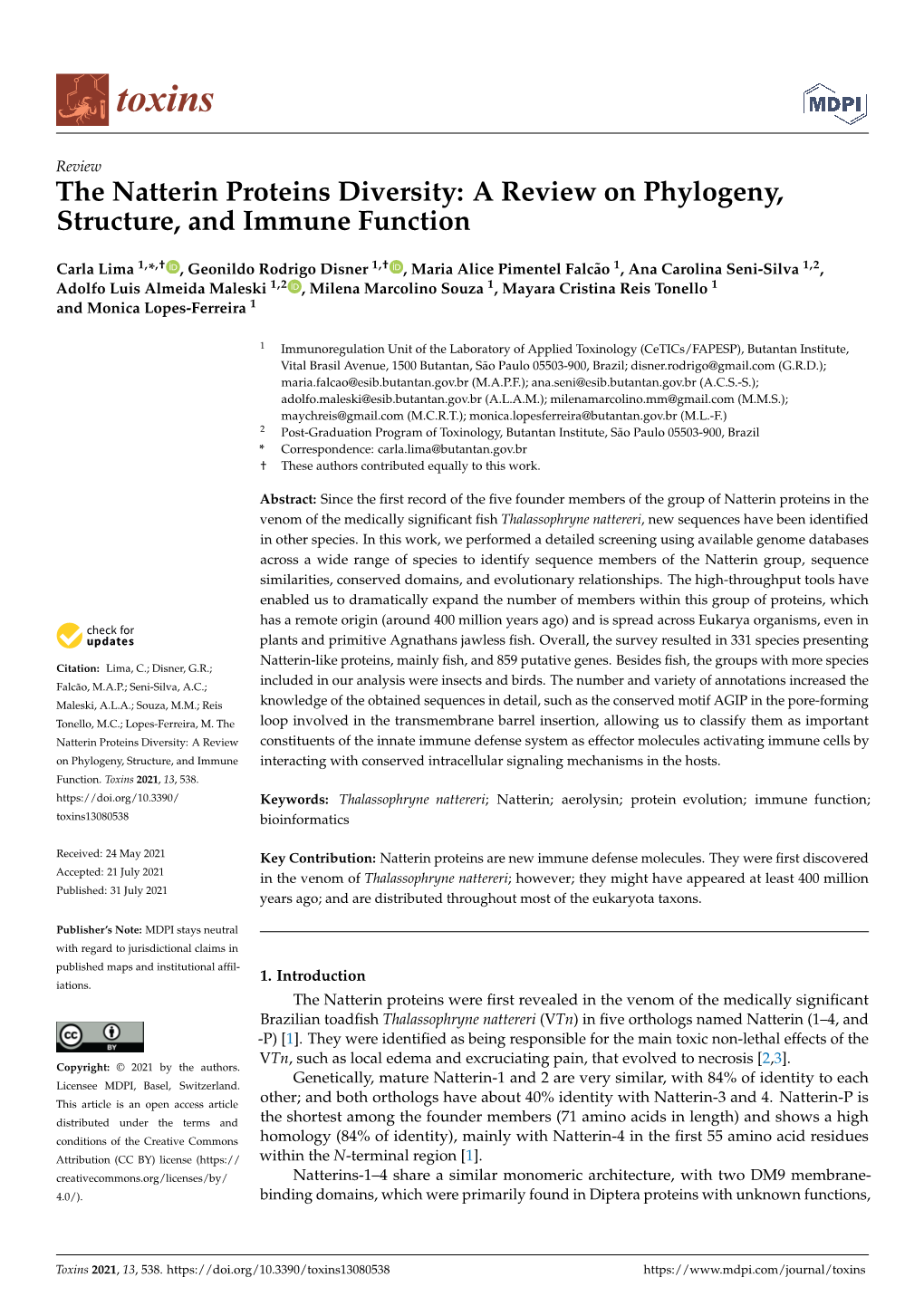 The Natterin Proteins Diversity: a Review on Phylogeny, Structure, and Immune Function