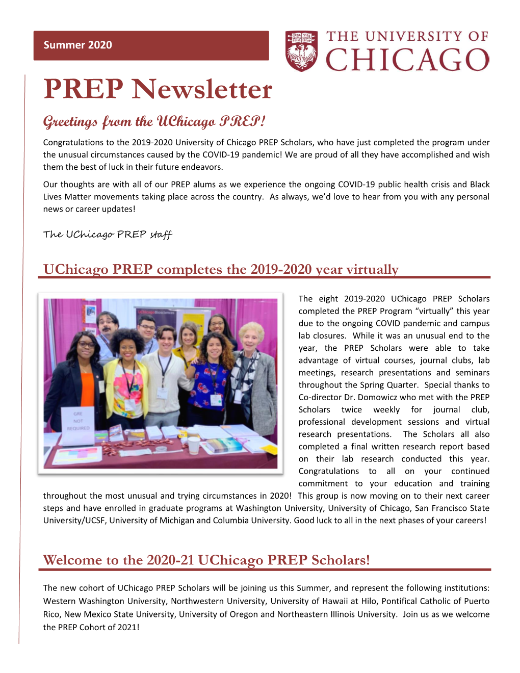 PREP Summer Newsletter 2020