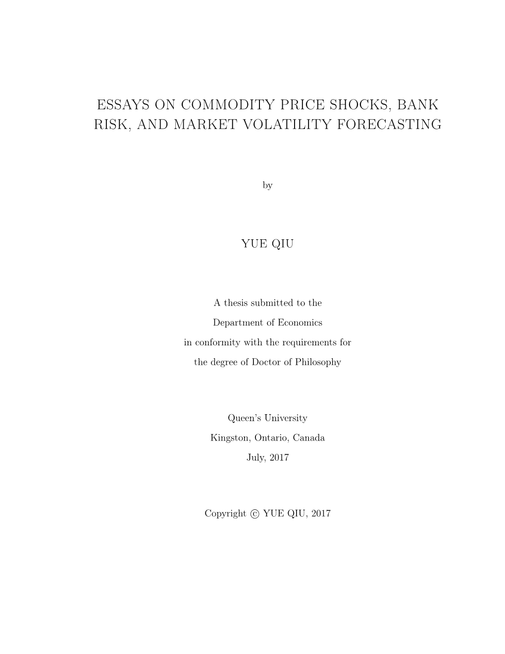 Essays on Commodity Price Shocks, Bank Risk, and Market Volatility Forecasting