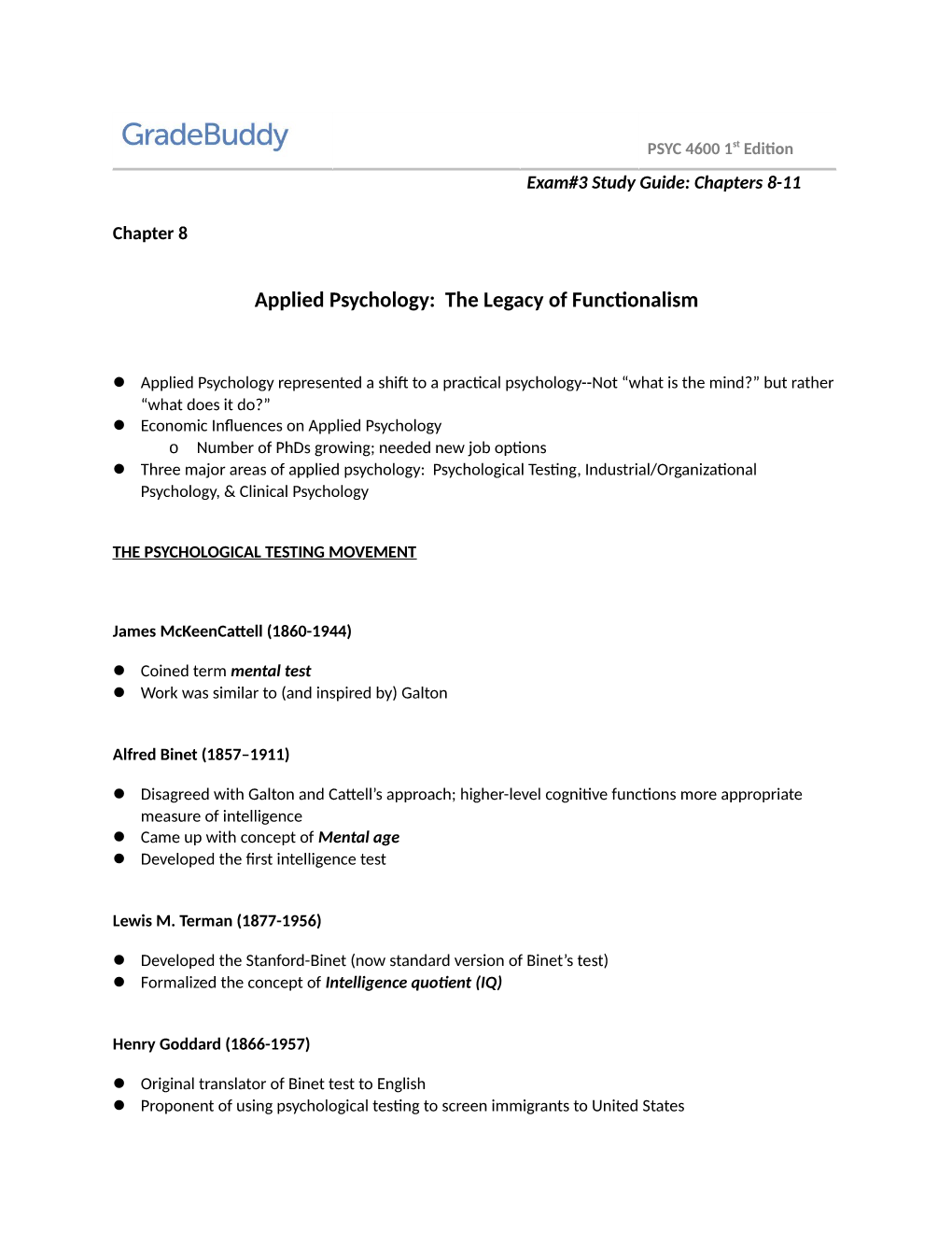 Applied Psychology: the Legacy of Functionalism