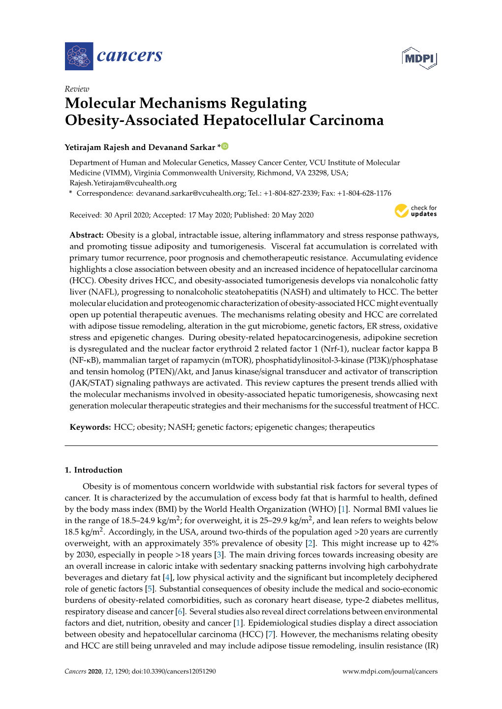 Molecular Mechanisms Regulating Obesity-Associated Hepatocellular Carcinoma