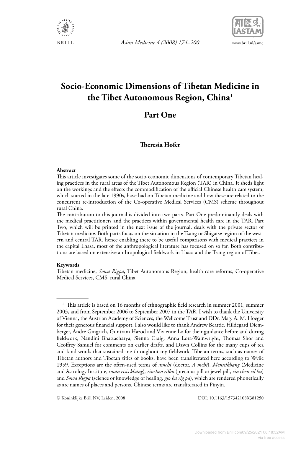 Socio-Economic Dimensions of Tibetan Medicine in the Tibet Autonomous Region, China1 Part One