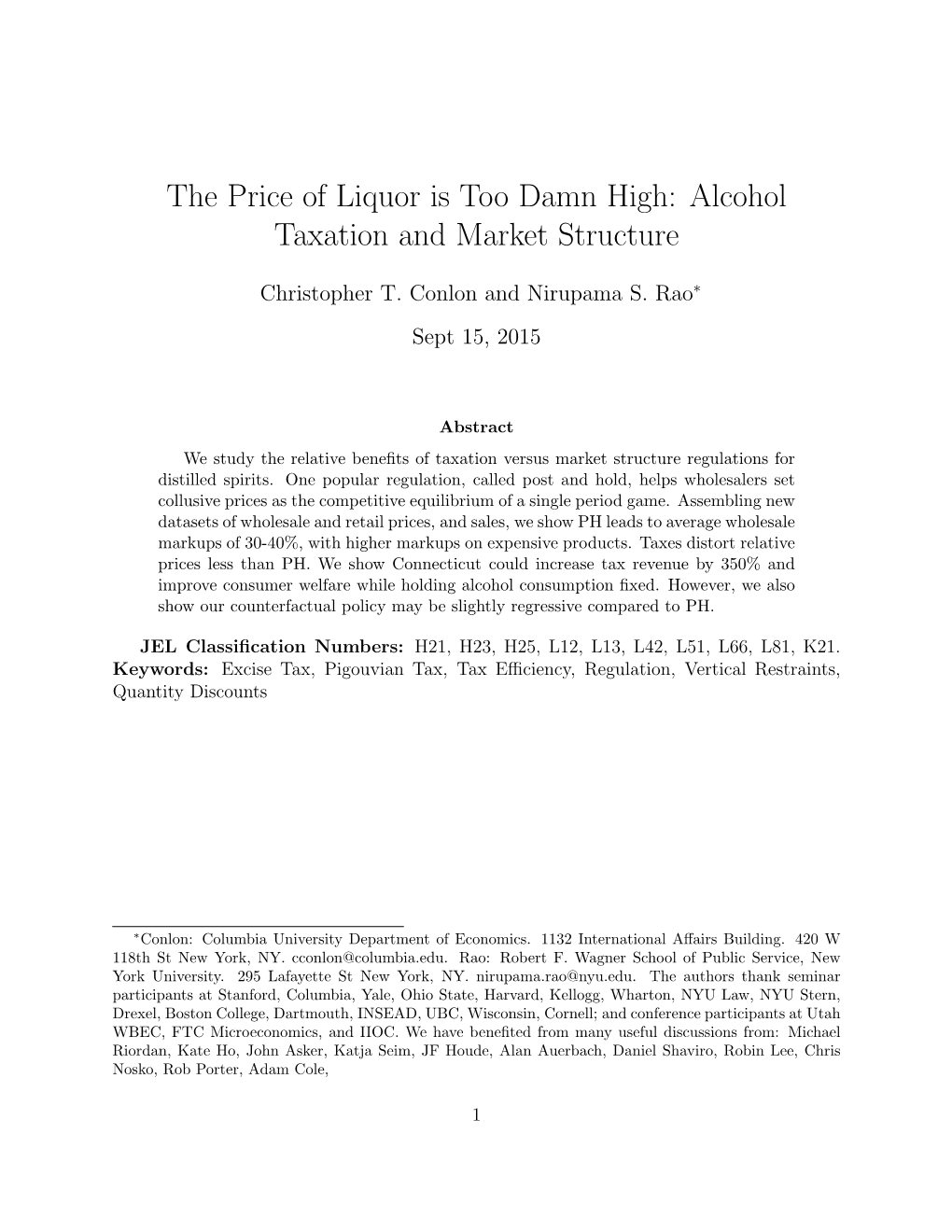 The Price of Liquor Is Too Damn High: Alcohol Taxation and Market Structure