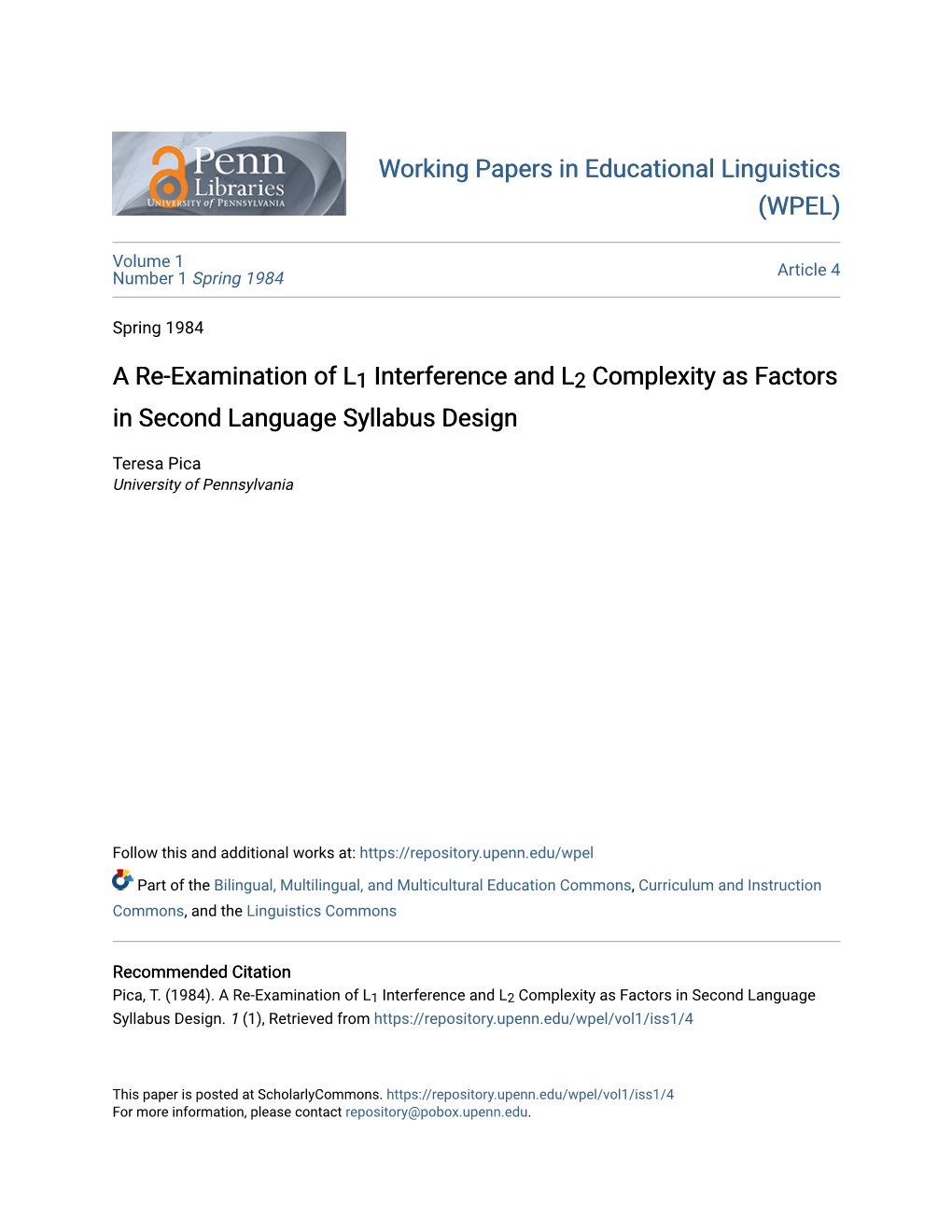A Re-Examination of L1 Interference and L2 Complexity As Factors in Second Language Syllabus Design