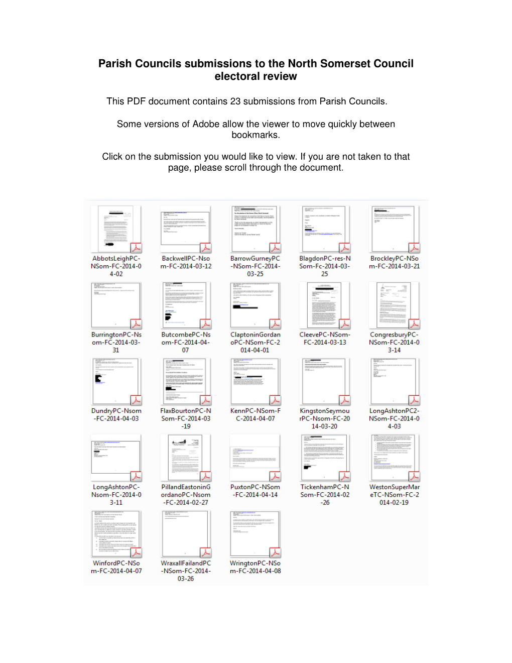 Parish Councils Submissions to the North Somerset Council Electoral Review