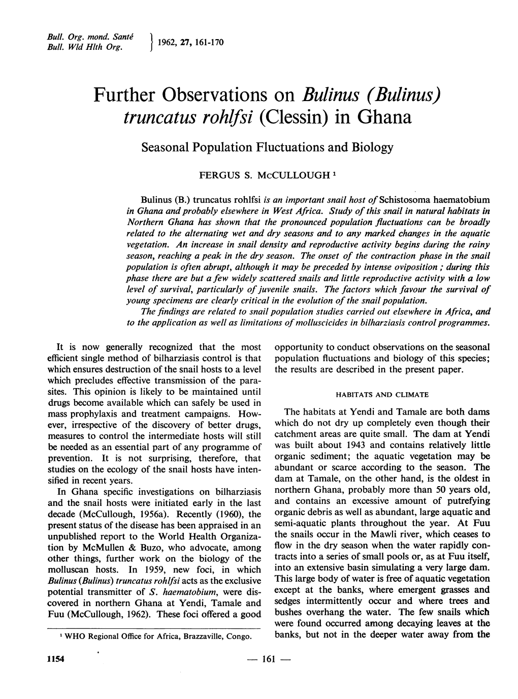 In Ghana Seasonal Population Fluctuations and Biology