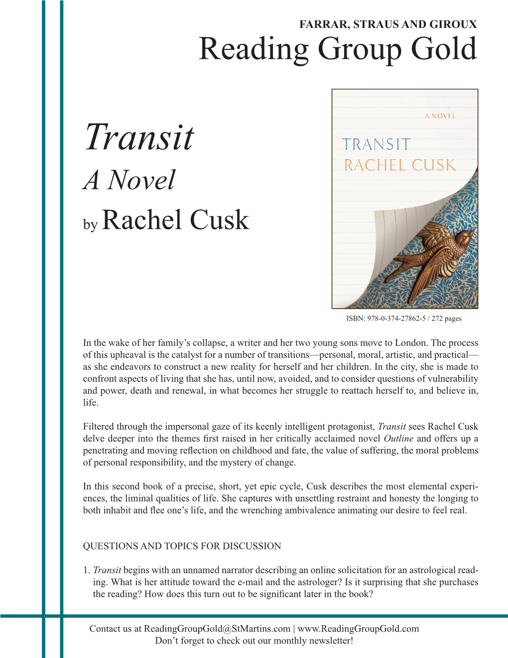 Transit a Novel by Rachel Cusk