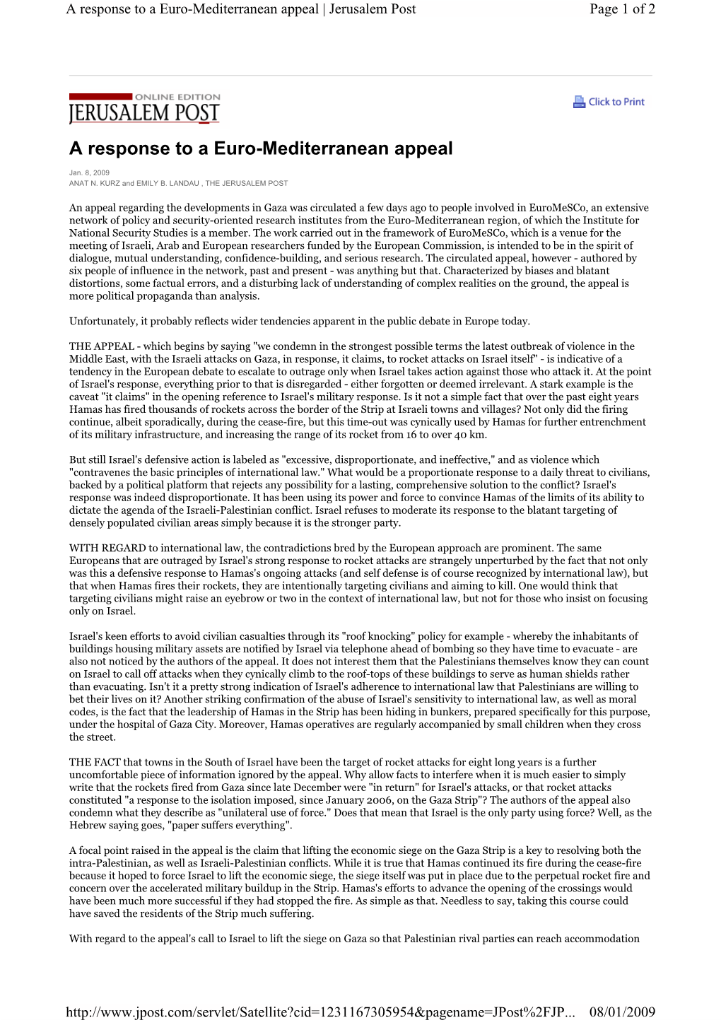 A Response to a Euro-Mediterranean Appeal | Jerusalem Post Page 1 of 2