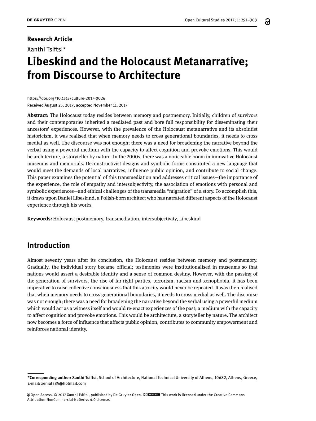 Libeskind and the Holocaust Metanarrative; from Discourse to Architecture