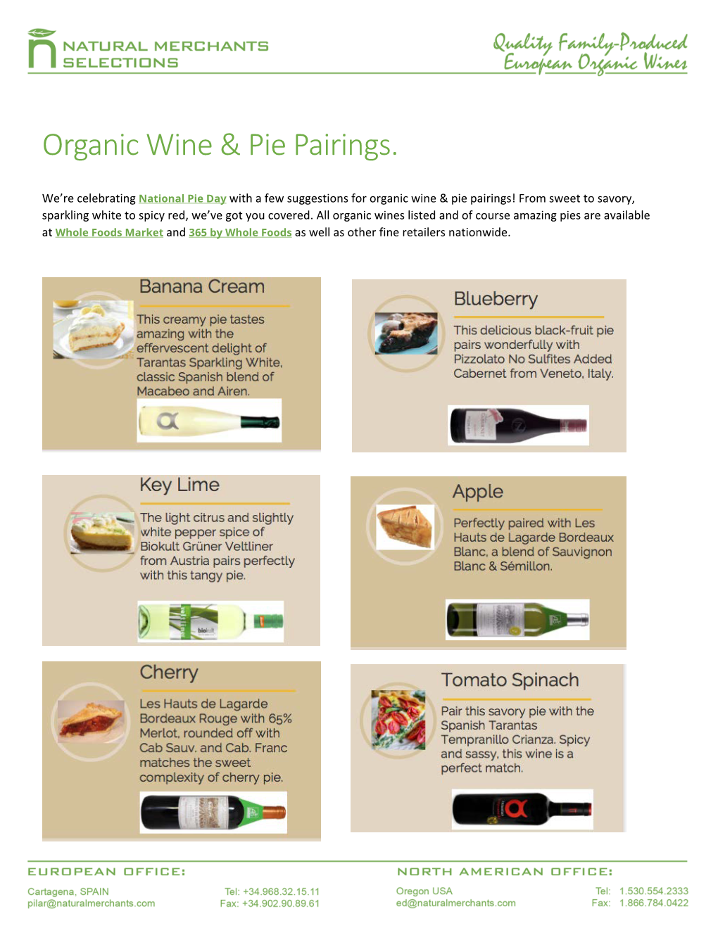 Organic Wine & Pie Pairings