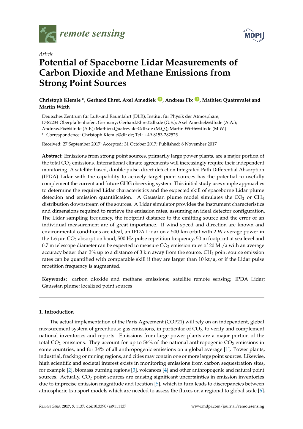 Potential of Spaceborne Lidar Measurements of Carbon Dioxide and Methane Emissions from Strong Point Sources