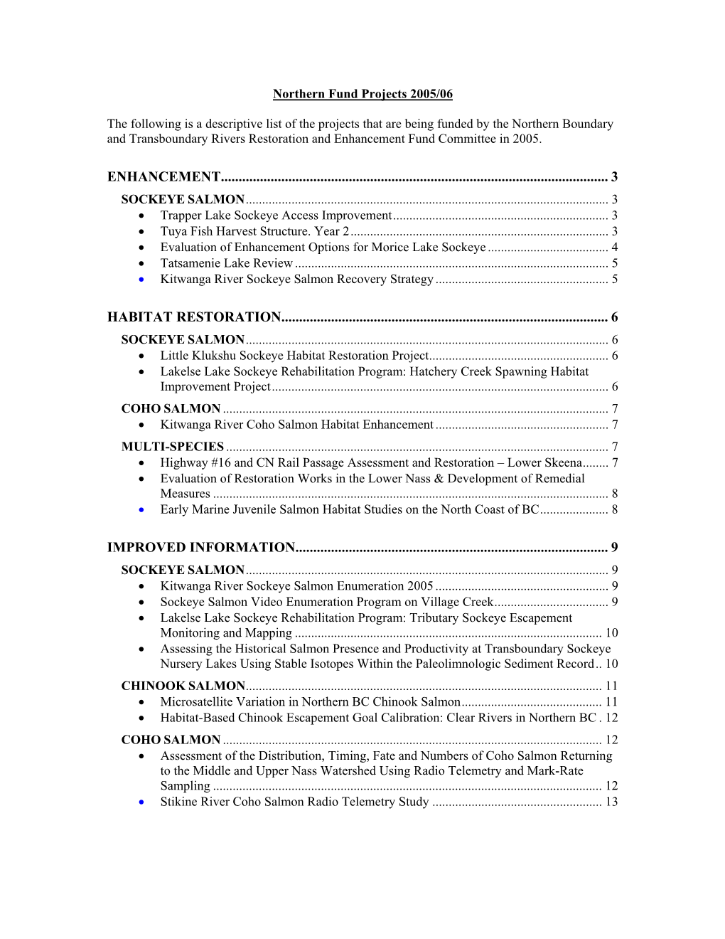 Northern Fund Projects 2005/06