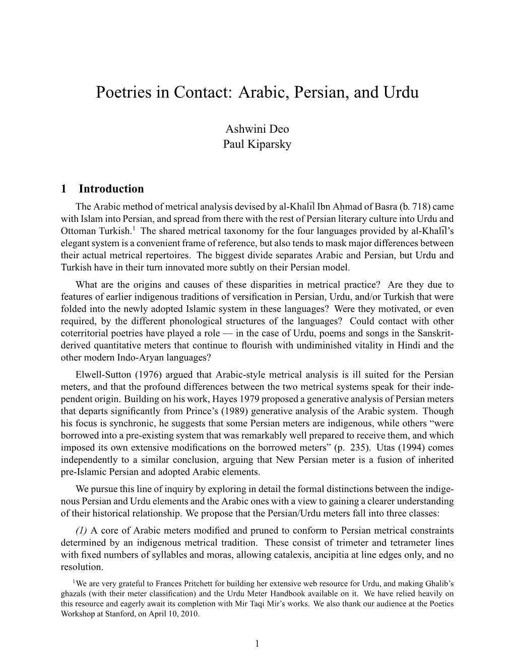 Poetries in Contact: Arabic, Persian, and Urdu