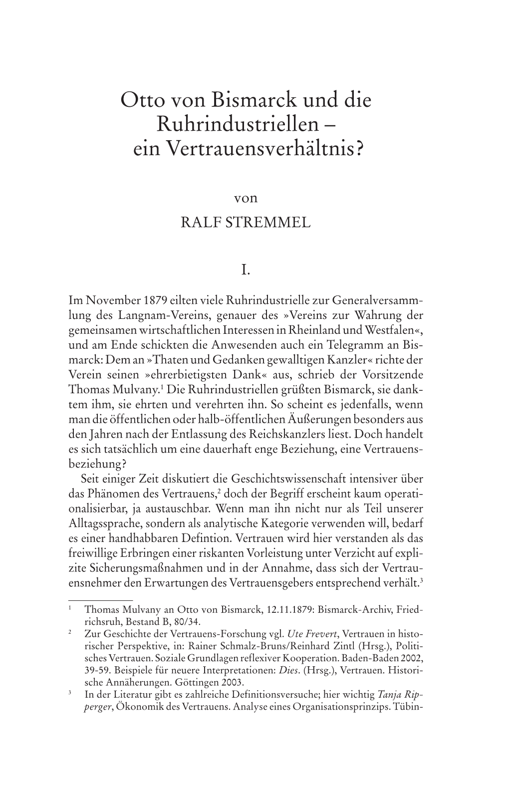 Otto Von Bismarck Und Die Ruhrindustriellen – Ein Vertrauensverhältnis?