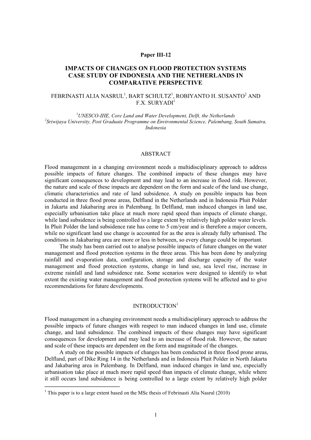 Impacts of Changes on Flood Protection Systems Case Study of Indonesia and the Netherlands in Comparative Perspective