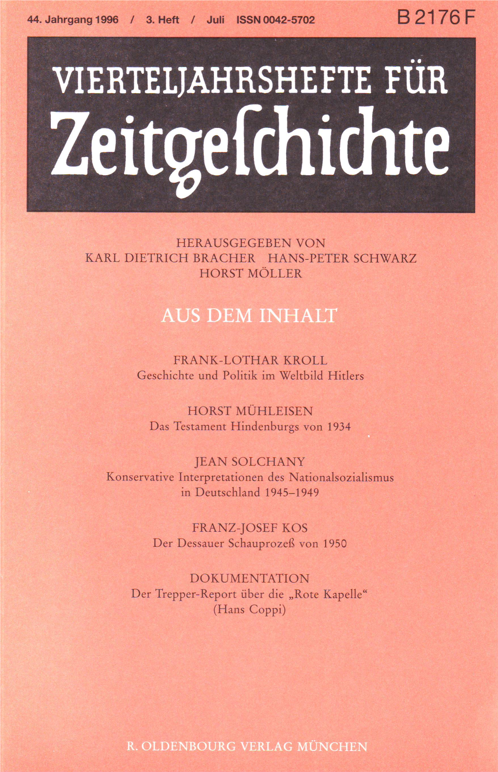 Vierteljahrshefte Für Zeitgeschichte Jahrgang 44(1996) Heft 3