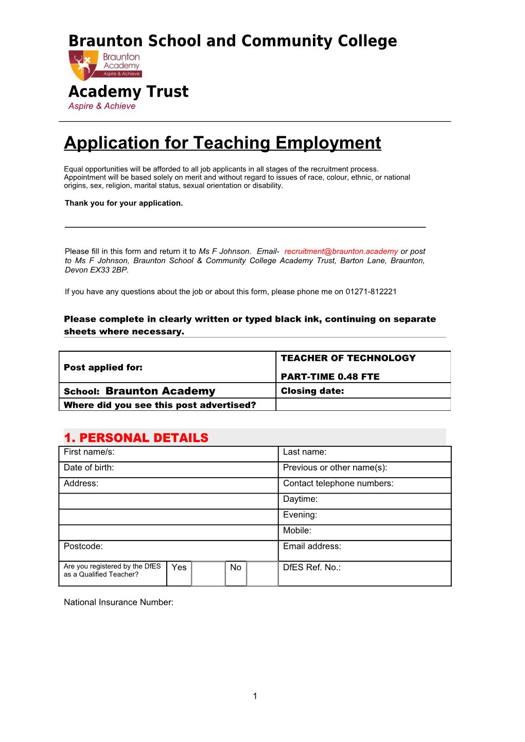 Review of Application Form