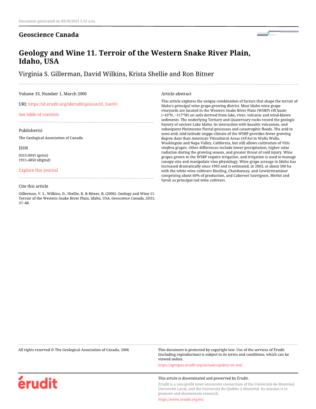 Geology and Wine 11. Terroir of the Western Snake River Plain, Idaho, USA Virginia S